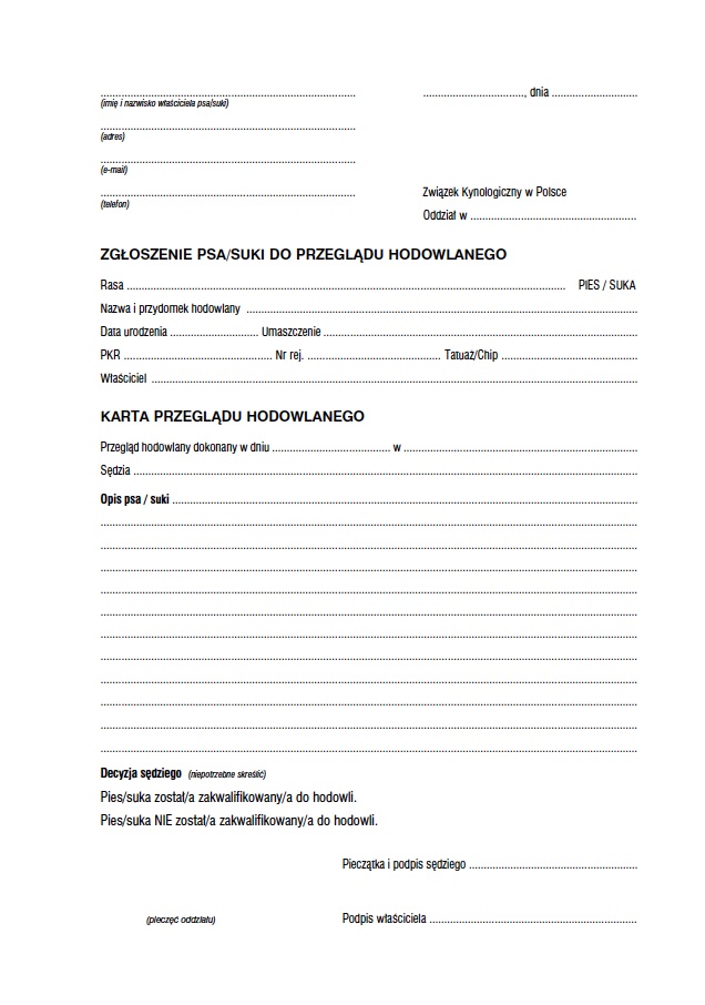 Wniosek - przegląd hodowlany